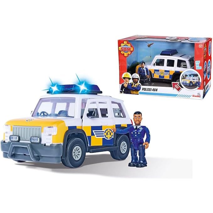 SIMBA 109251096038 Feuerwehrmann Sam Jeep Polizei Mit Figur 109251096038