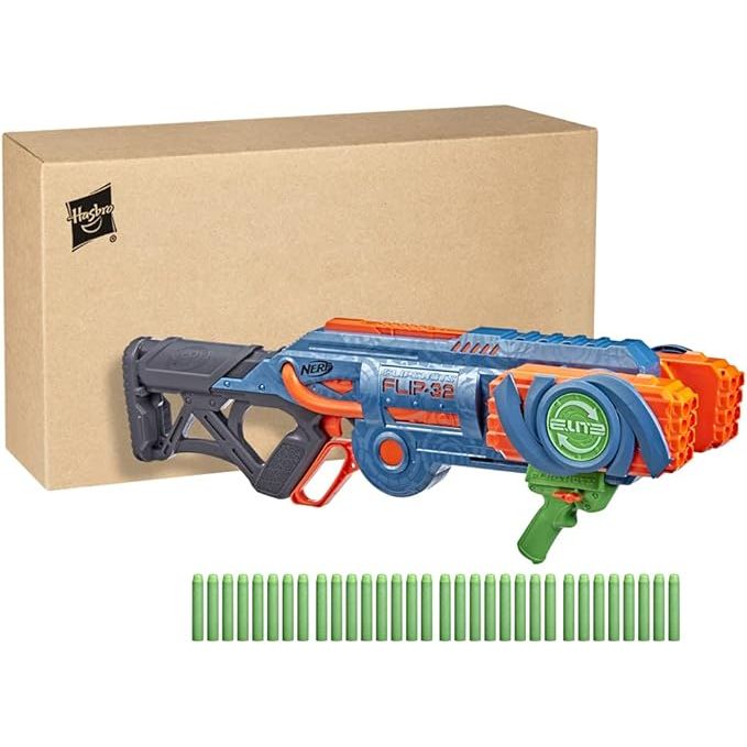 Nerf Elite 2.0 Flipshots Flip-32 Blaster, 32 Dart-Läufe für doppelte Feuerkraft, Kapazität für 32 Darts, 32 Nerf Darts