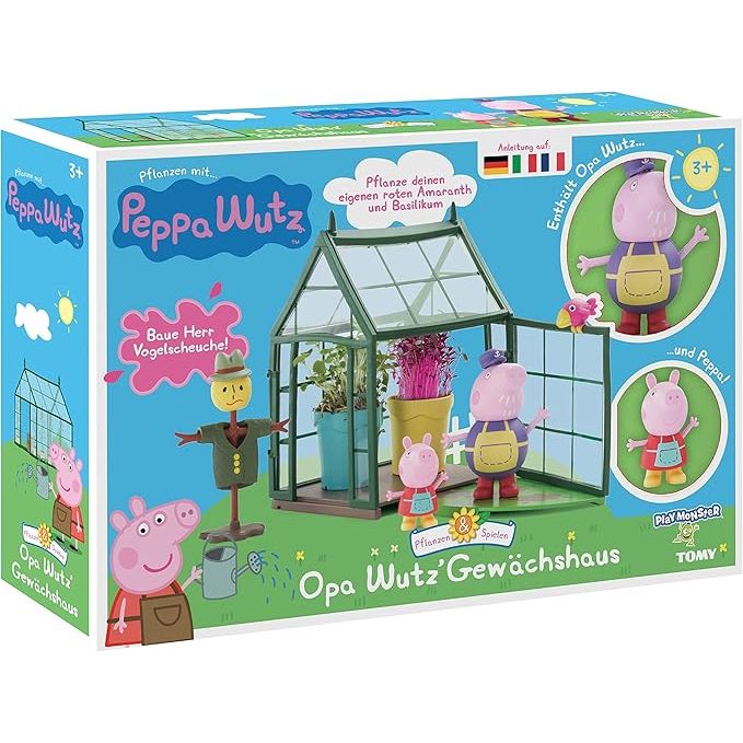 TOOMIES E73339 Tomy Spielzeugset. Peppa Wutz Gewächshaus für Kinder zum selber Pflanzen. Set inkl. Grassamen