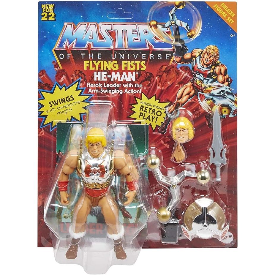 Masters of the Universe HDT22 - Origins Deluxe He-Man mit fliegenden Fäusten, 14 cm große Actionfiguren