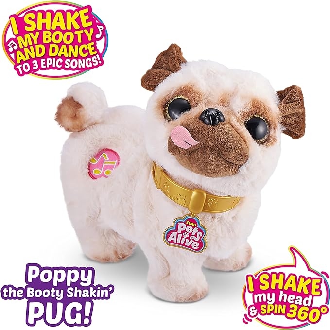 Pets Alive Poppy der Popo wackelnde Mops - Interaktiver tanzender Plüschwelpe von ZURU