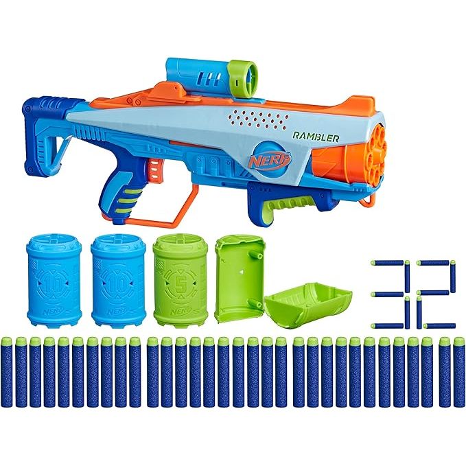 Nerf Elite Junior Rookie Pack, Easy-Play Blaster, 32 Nerf Elite Darts, 4 Ziele