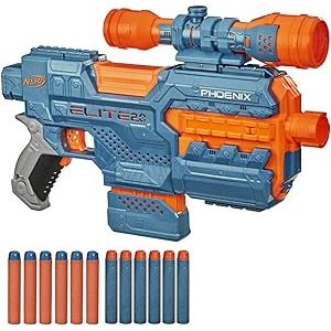 Nerf Elite 2 Phoenix CS-6 motorisierter Blaster, 12 Nerf Darts, 6-Dart Clip-Magazin, Fernrohr, Tactical Rails