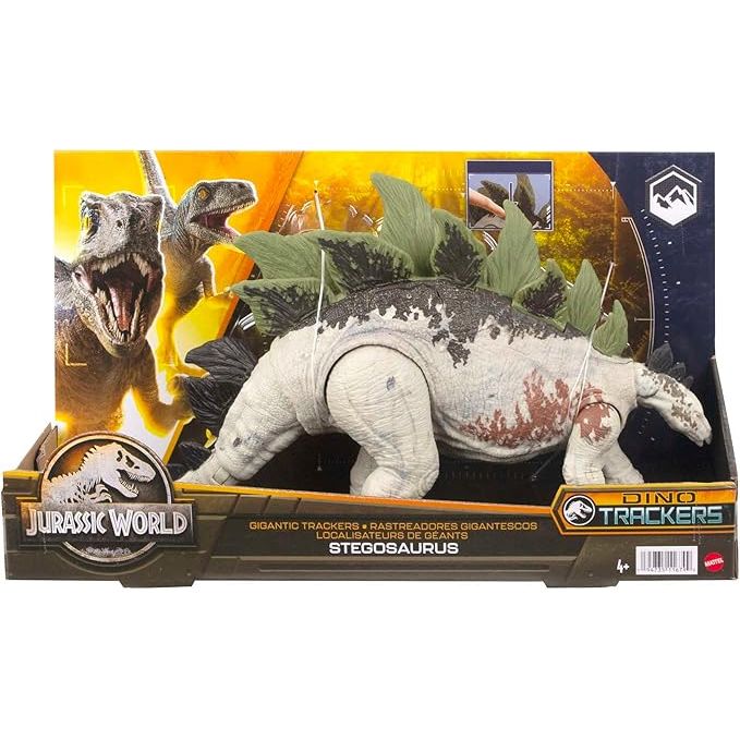 JURASSIC WORLD Gigantic Trackers Stegosaurus - Dinosaurier-Spielzeug mit 2 Angriffsbewegungen, 35 cm lang