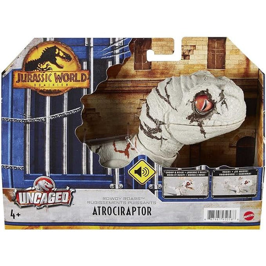 Jurassic World GWY57 - Uncaged Rowdy Roars Atrociraptor Dinosaurier Spielfigur, beweglich mit Brüll- und Kau-Reaktion